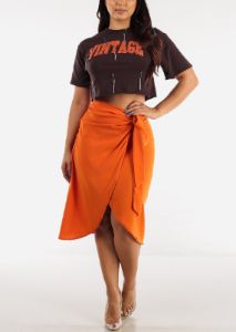 Brown Vintage Graphic Crop Top with Chains sold by Moda