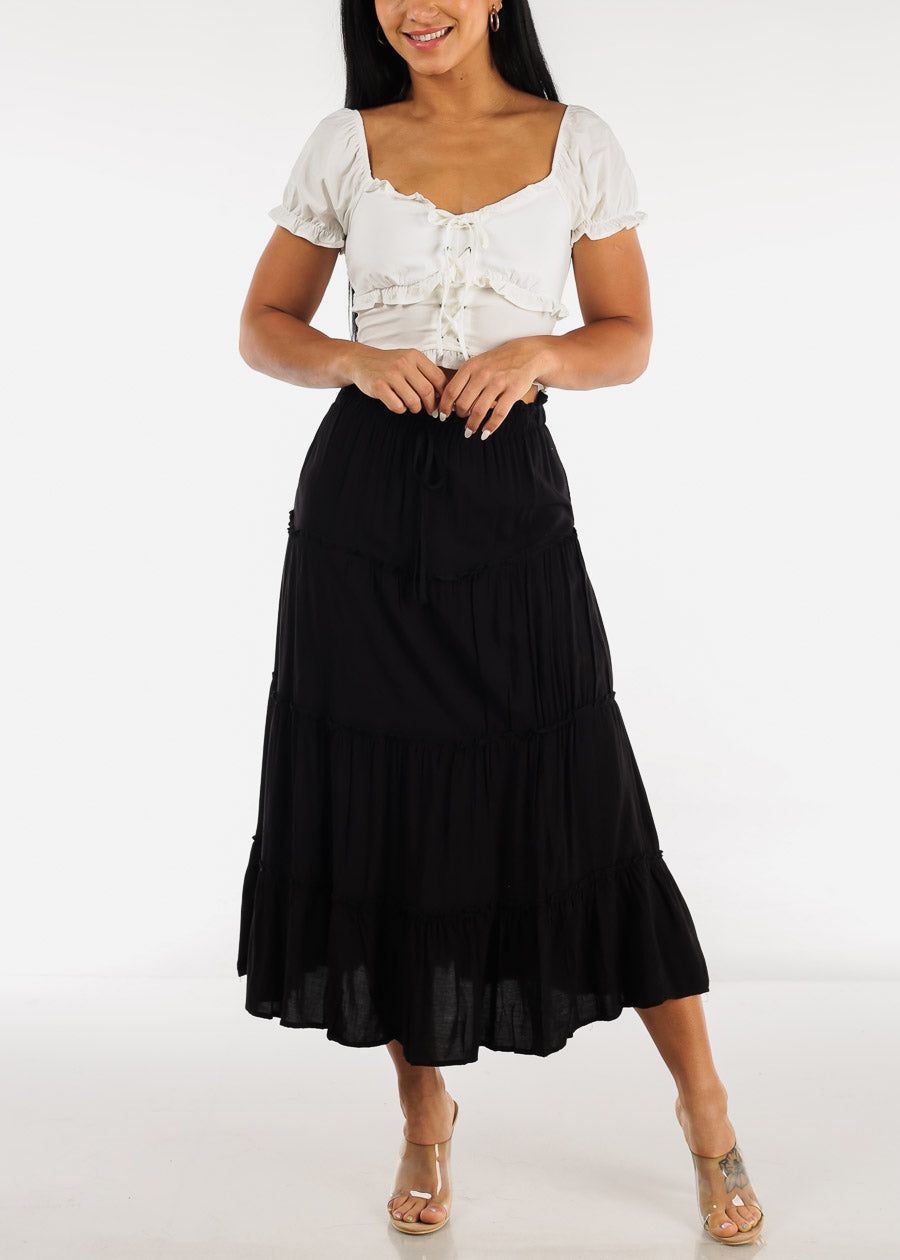 White Ruffled Lace Up Crop Top sold by Moda product image thumbnail 3