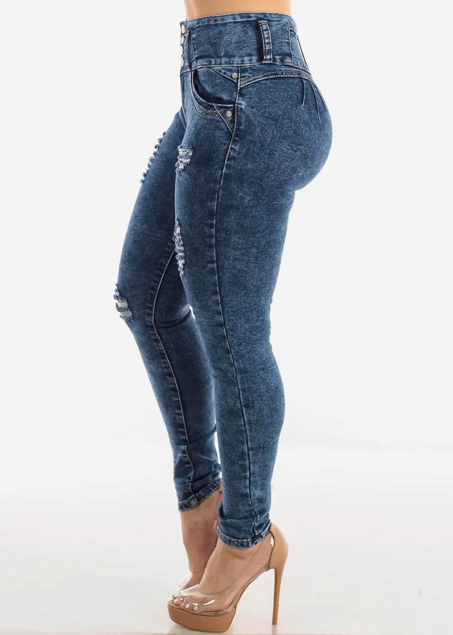 Ripped Levantacola High Rise Skinny Jeans Acid Wash sold by Moda product image thumbnail 4