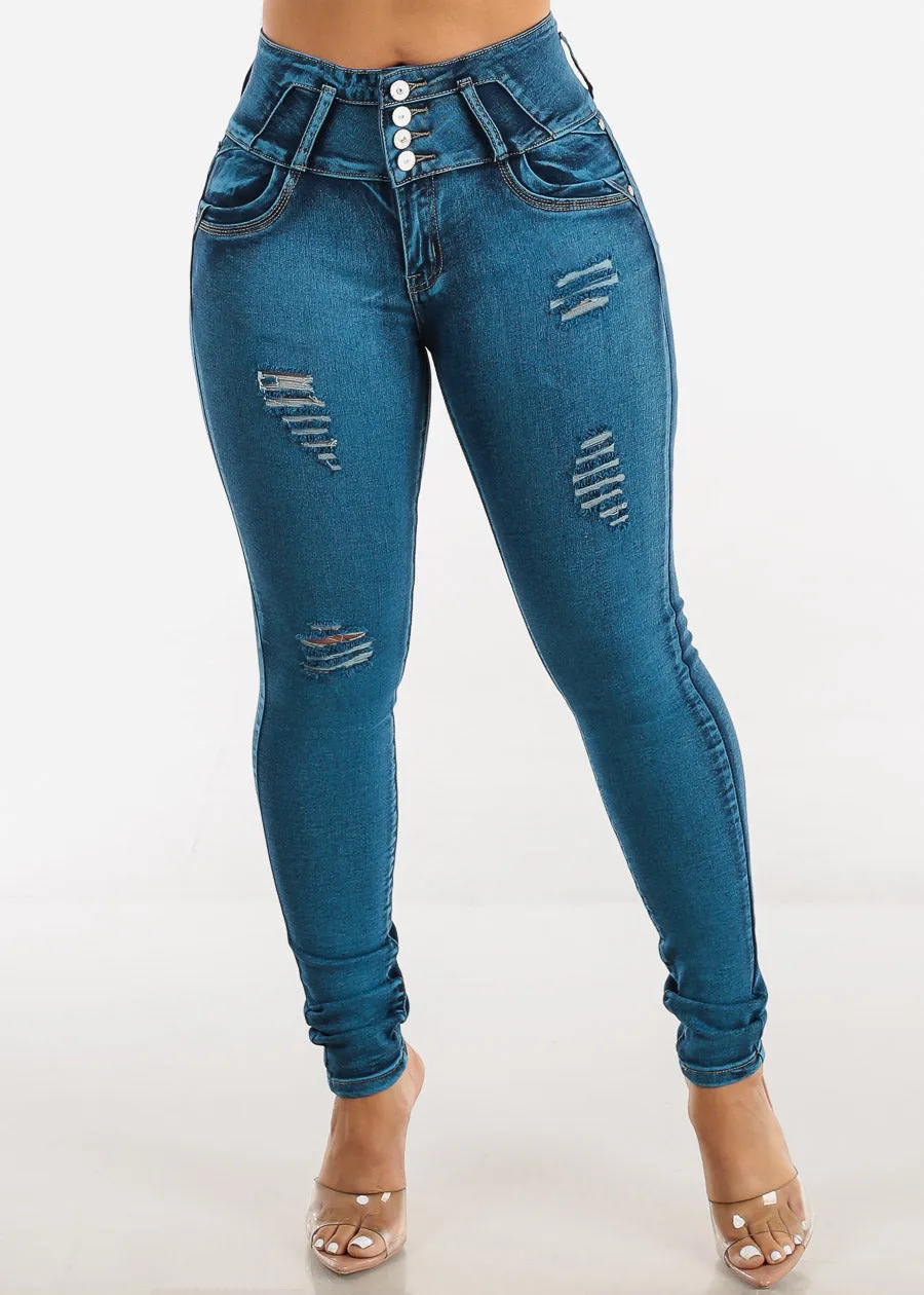 High Waisted Butt Lifting Distressed Skinny Jeans sold by Moda product image thumbnail 4