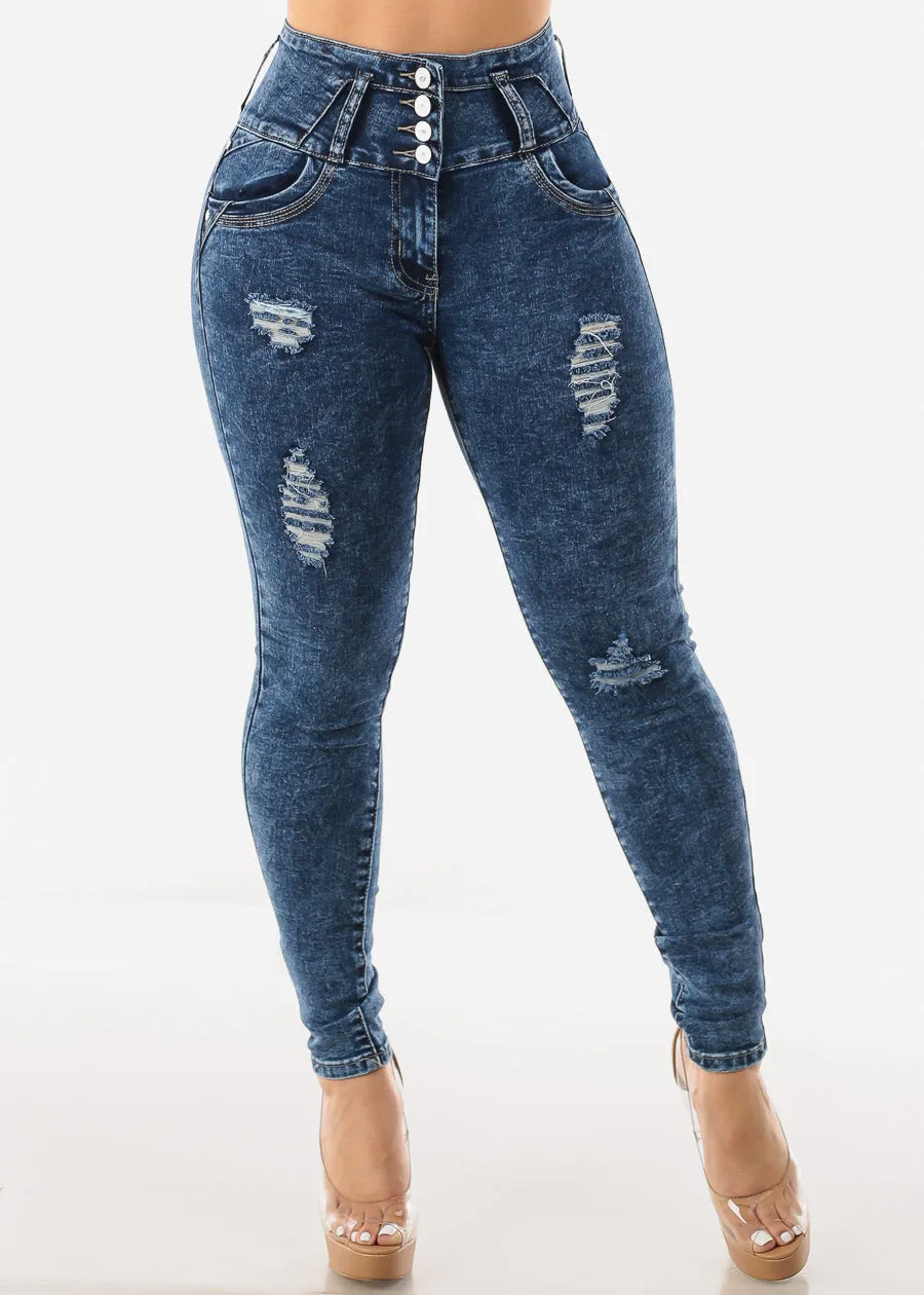 Ripped Levantacola High Rise Skinny Jeans Acid Wash sold by Moda product image thumbnail 3
