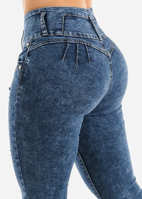 Ripped Levantacola High Rise Skinny Jeans Acid Wash sold by Moda