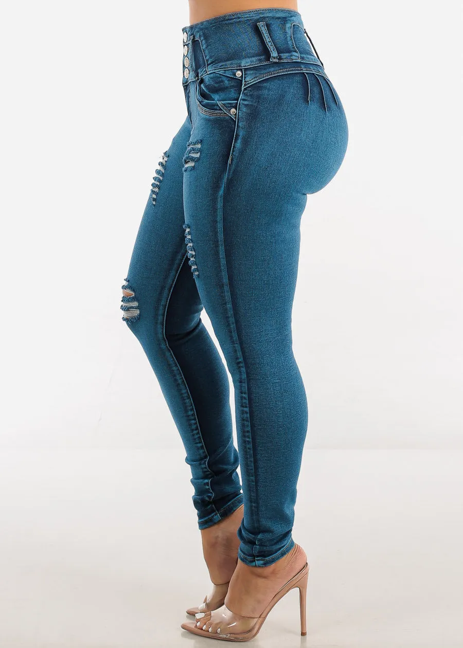 High Waisted Butt Lifting Distressed Skinny Jeans sold by Moda