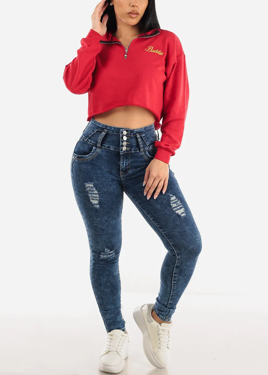 Ripped Levantacola High Rise Skinny Jeans Acid Wash sold by Moda product image thumbnail 2