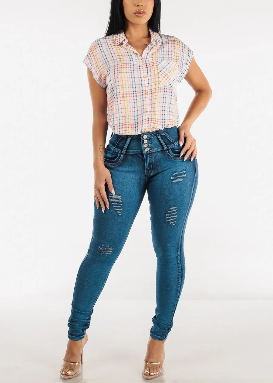 High Waisted Butt Lifting Distressed Skinny Jeans sold by Moda product image thumbnail 3