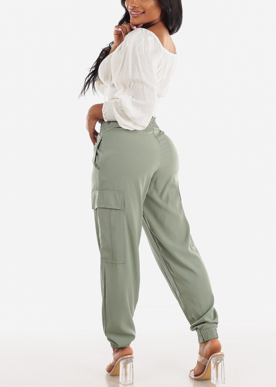 Thick Drawstring Waist Cargo Jogger Pants Sage sold by Moda product image thumbnail 5