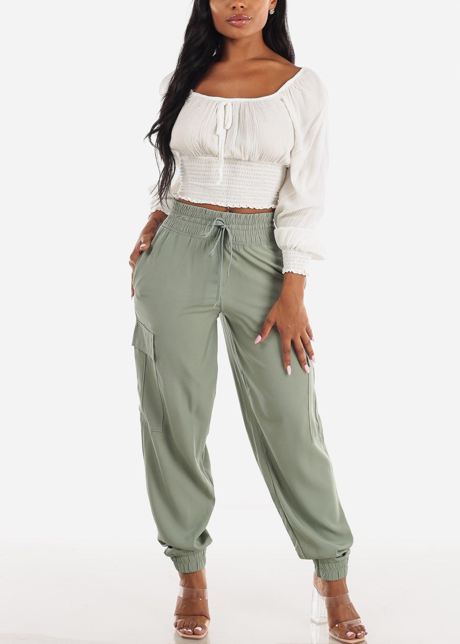 Thick Drawstring Waist Cargo Jogger Pants Sage sold by Moda product image thumbnail 2