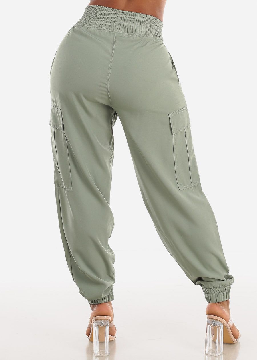 Thick Drawstring Waist Cargo Jogger Pants Sage sold by Moda product image thumbnail 4