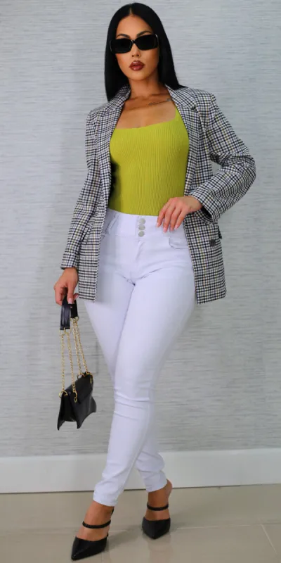 Plaid Green Butt Lift Denim Trio sold by Moda