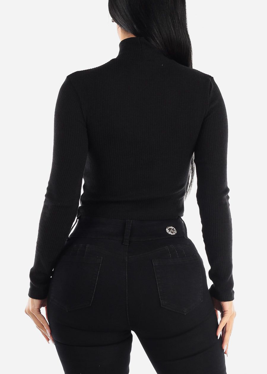 Black Long Sleeve Mock Neck Cropped Sweater Top sold by Moda product image thumbnail 4
