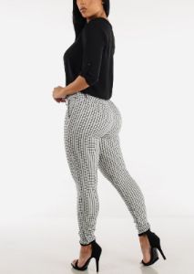 Mid Rise Checkered White Skinny Pants sold by Moda