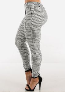 Mid Rise Checkered White Skinny Pants sold by Moda