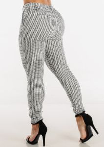 Mid Rise Checkered White Skinny Pants sold by Moda