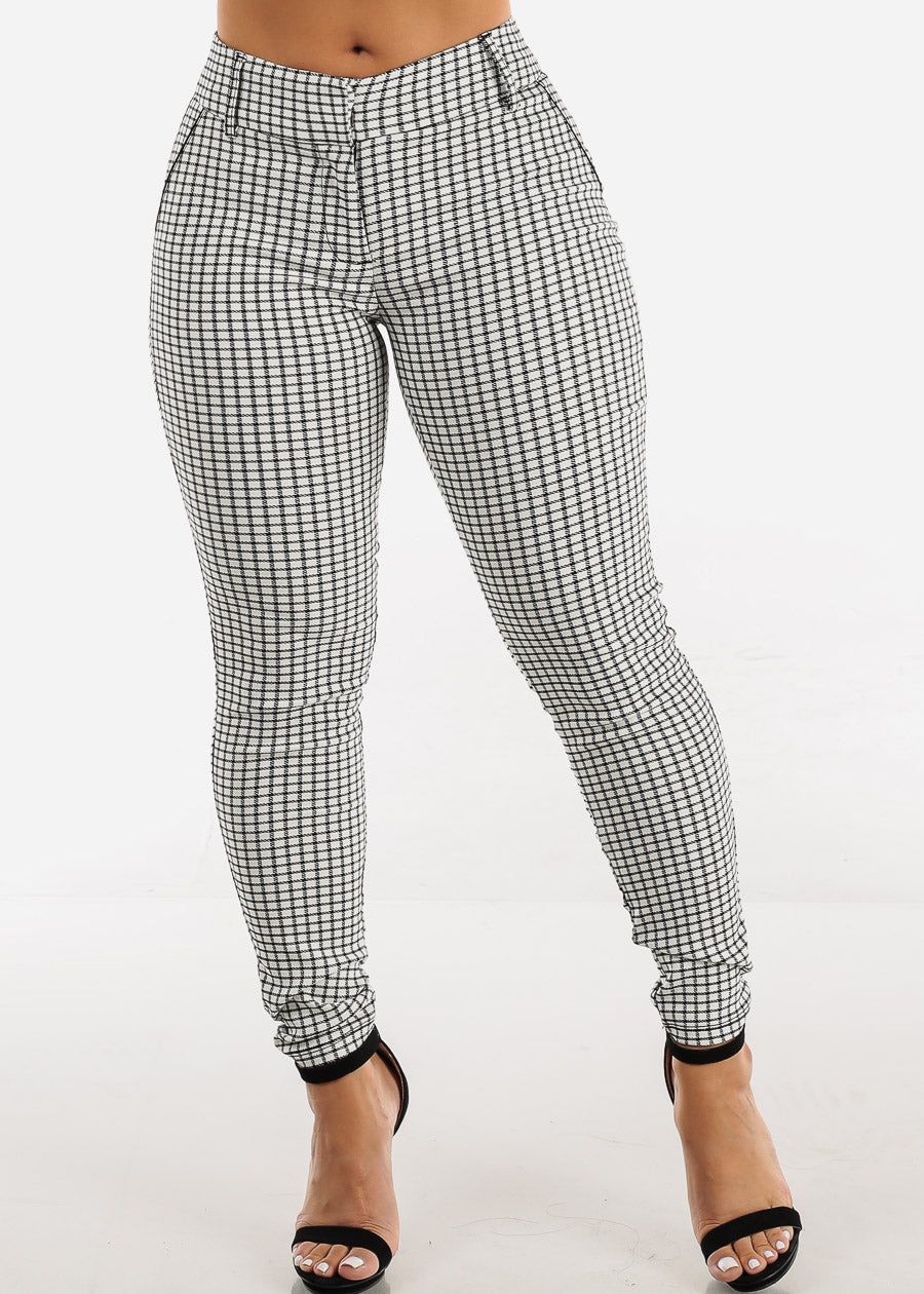 Mid Rise Checkered White Skinny Pants sold by Moda