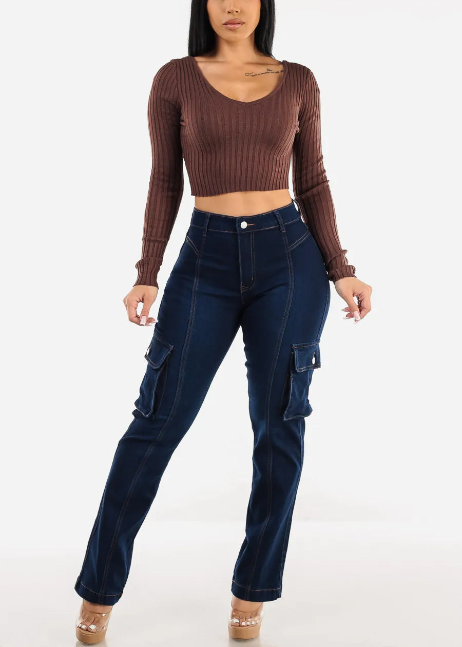 Long Sleeve Vneck Cropped Sweater Brown sold by Moda product image thumbnail 2