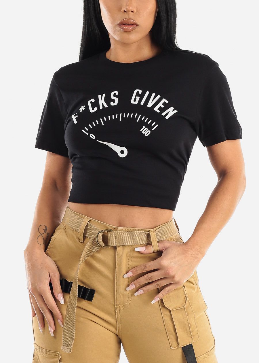 Black Short Sleeve Graphic Tee "0 F*cks Given" sold by Moda