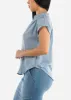 Short Sleeve Half Button Up Round Hem Blouse Light Blue sold by Moda