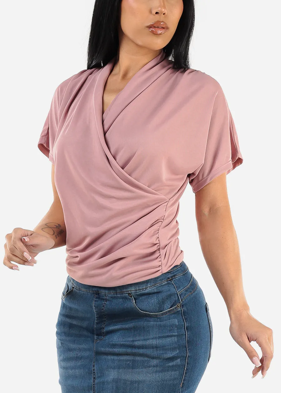 Short Dolman Sleeve Surplice Blouse Rose sold by Moda