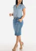 Short Sleeve Half Button Up Round Hem Blouse Light Blue sold by Moda