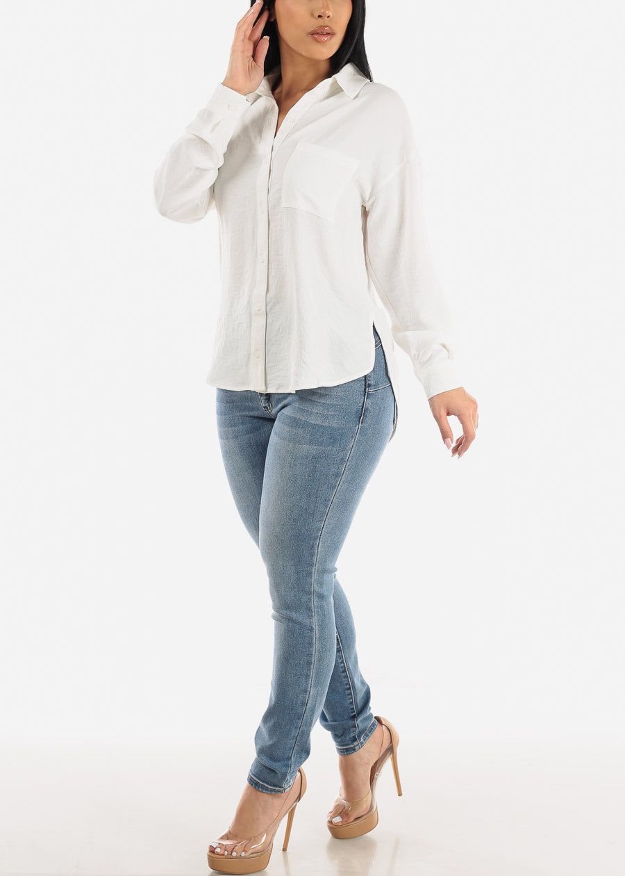 White Long Sleeve Relaxed Fit Collared Blouse sold by Moda product image thumbnail 2