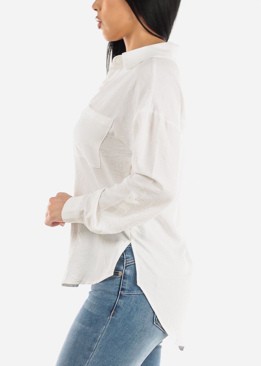 White Long Sleeve Relaxed Fit Collared Blouse sold by Moda product image thumbnail 3