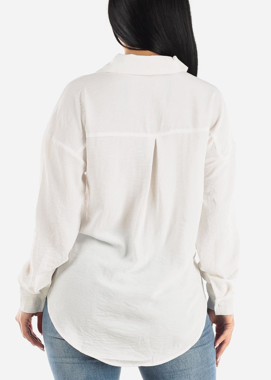 White Long Sleeve Relaxed Fit Collared Blouse sold by Moda product image thumbnail 4