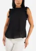 Black Sleeveless Ruffled Woven Blouse sold by Moda