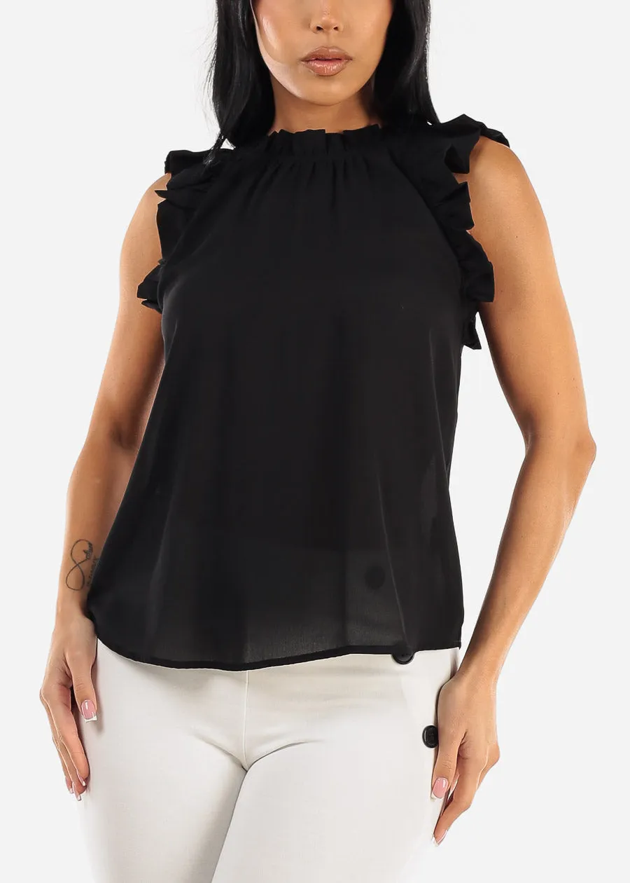 Black Sleeveless Ruffled Woven Blouse sold by Moda product image thumbnail 5