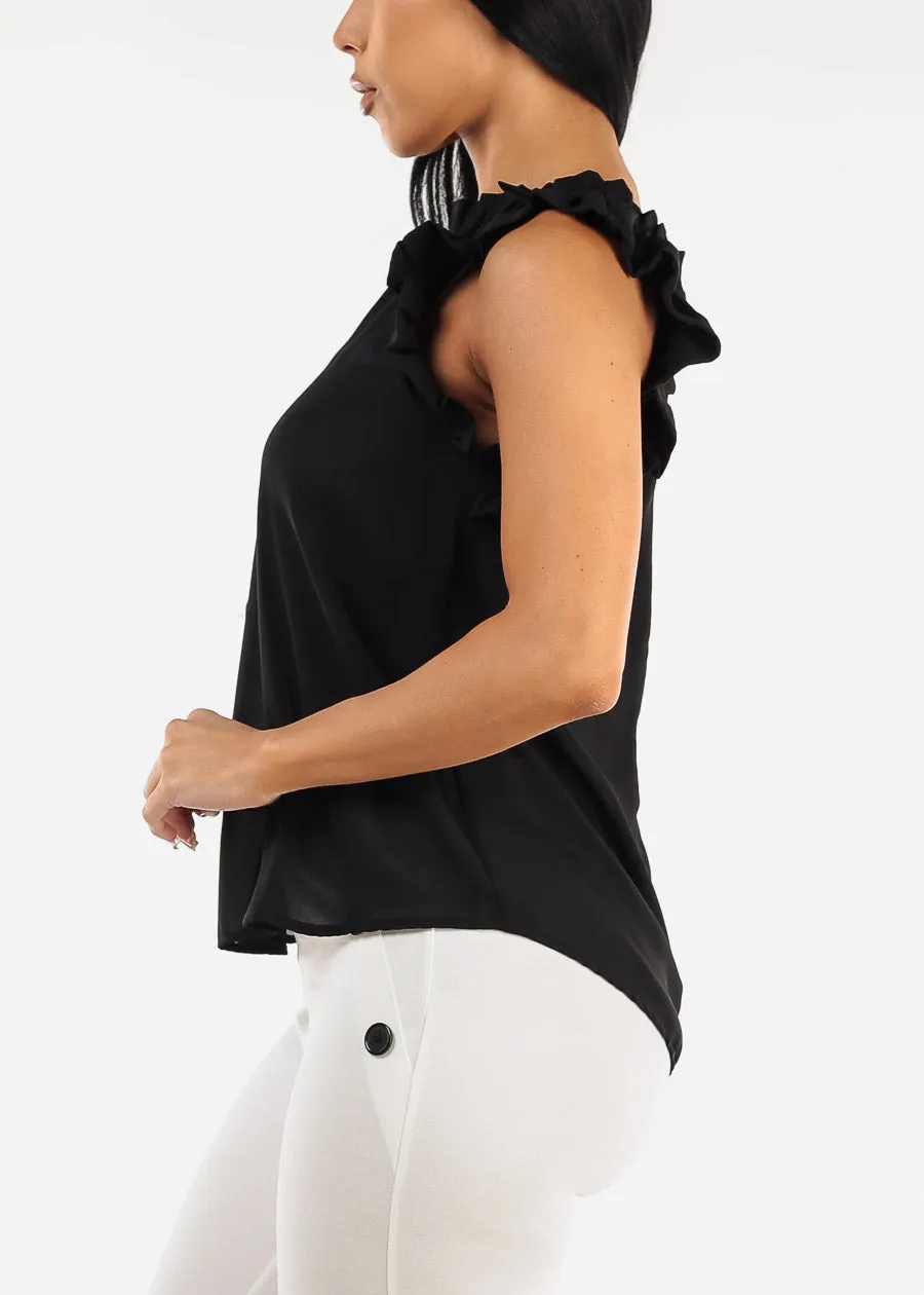 Black Sleeveless Ruffled Woven Blouse sold by Moda product image thumbnail 3
