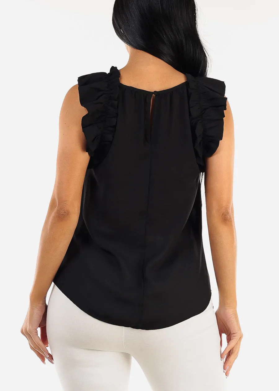 Black Sleeveless Ruffled Woven Blouse sold by Moda product image thumbnail 4