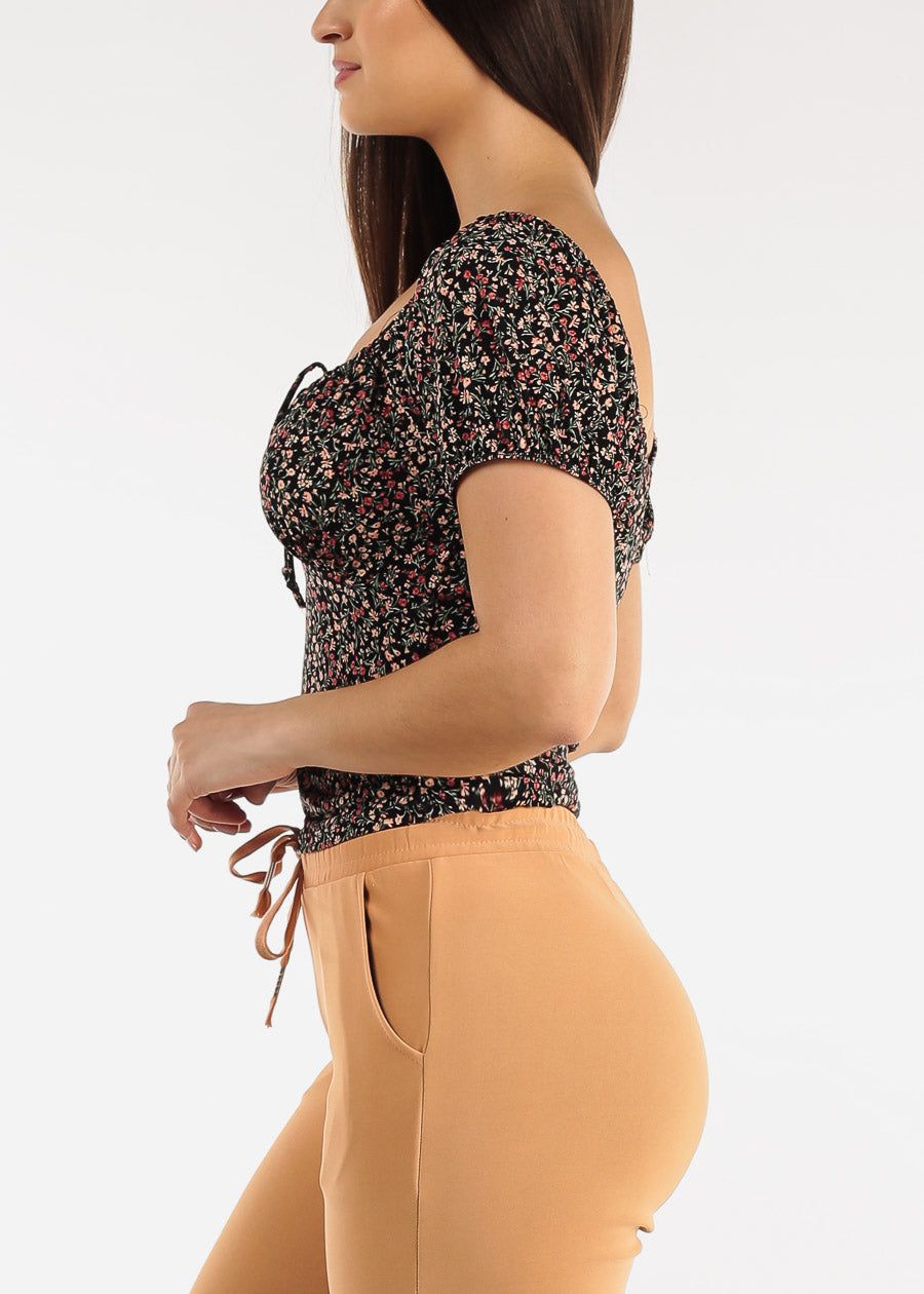 Short Puff Sleeve Off Shoulder Floral Crop Top Black sold by Moda product image thumbnail 3