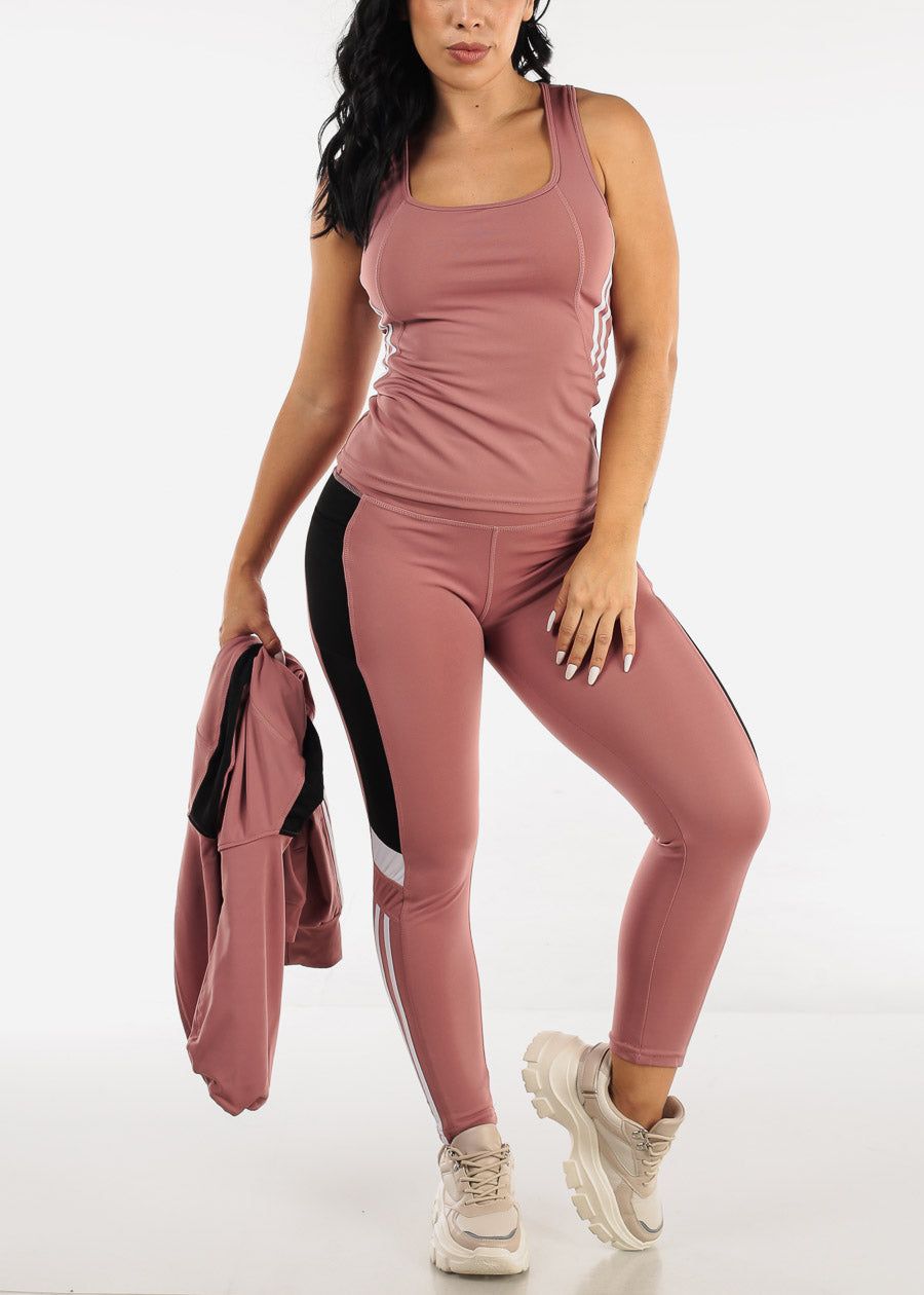 Activewear Jacket, Tank Top & Leggings Mauve (3 PCE SET) sold by Moda product image thumbnail 3