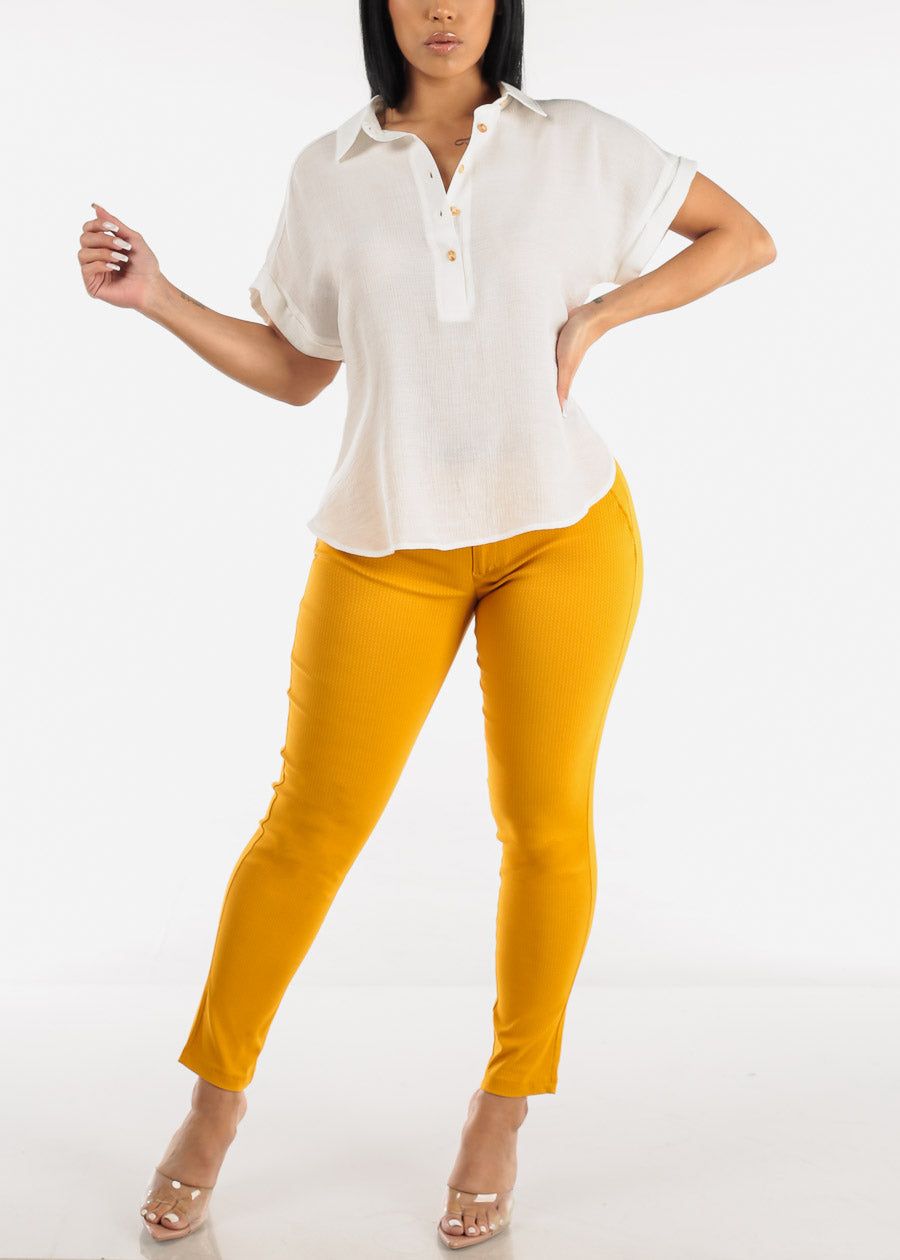 Mid Rise Polka Dot Belted Skinny Pants Mustard sold by Moda product image thumbnail 3