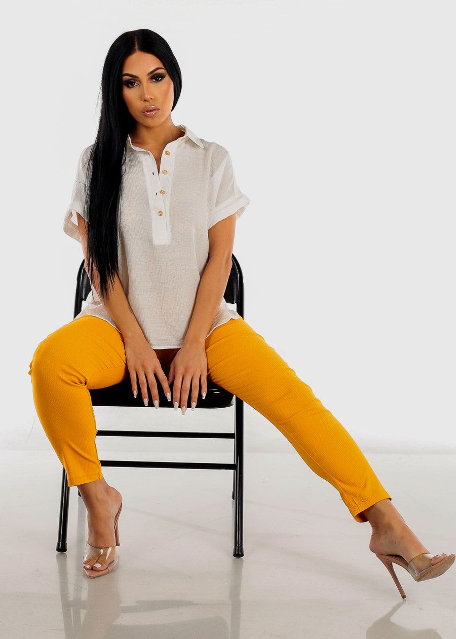 Mid Rise Polka Dot Belted Skinny Pants Mustard sold by Moda product image thumbnail 2