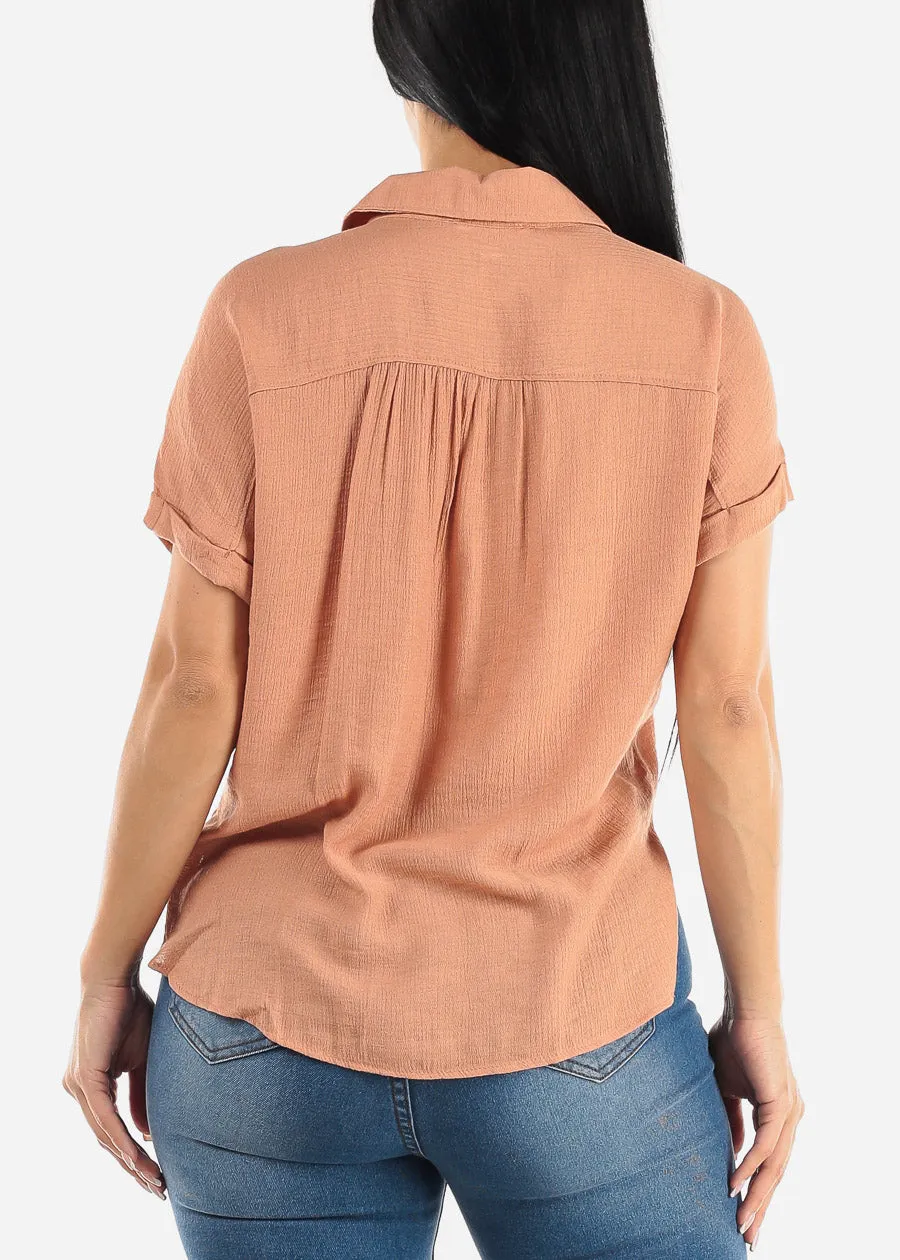 Cap Sleeve Light Orange Blouse w Front Half Placket sold by Moda product image thumbnail 4
