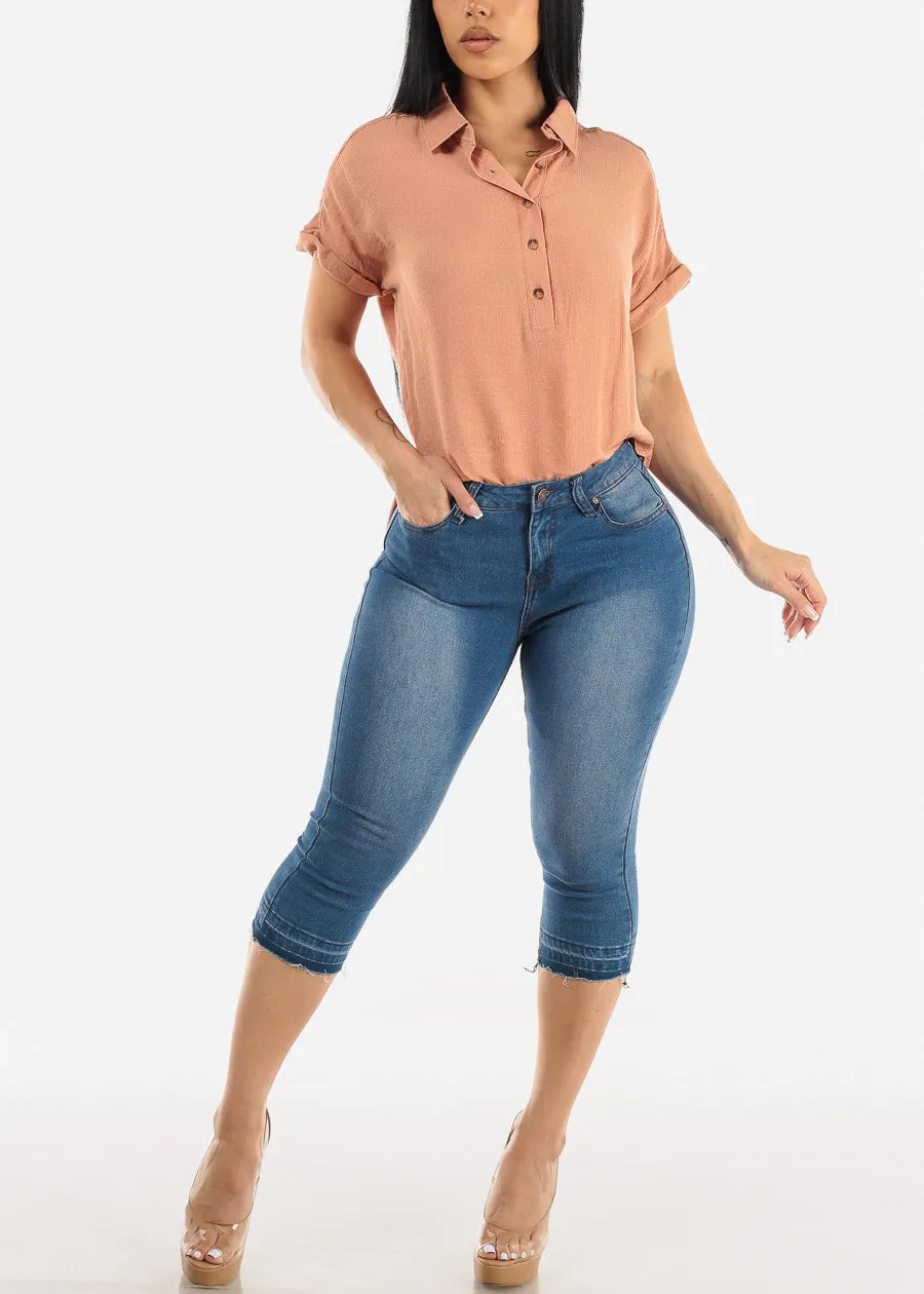 Cap Sleeve Light Orange Blouse w Front Half Placket sold by Moda product image thumbnail 2