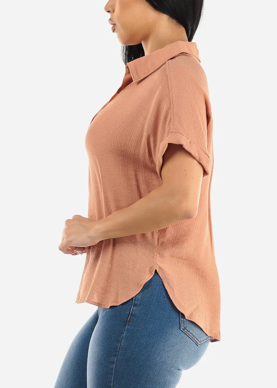 Cap Sleeve Light Orange Blouse w Front Half Placket sold by Moda product image thumbnail 3