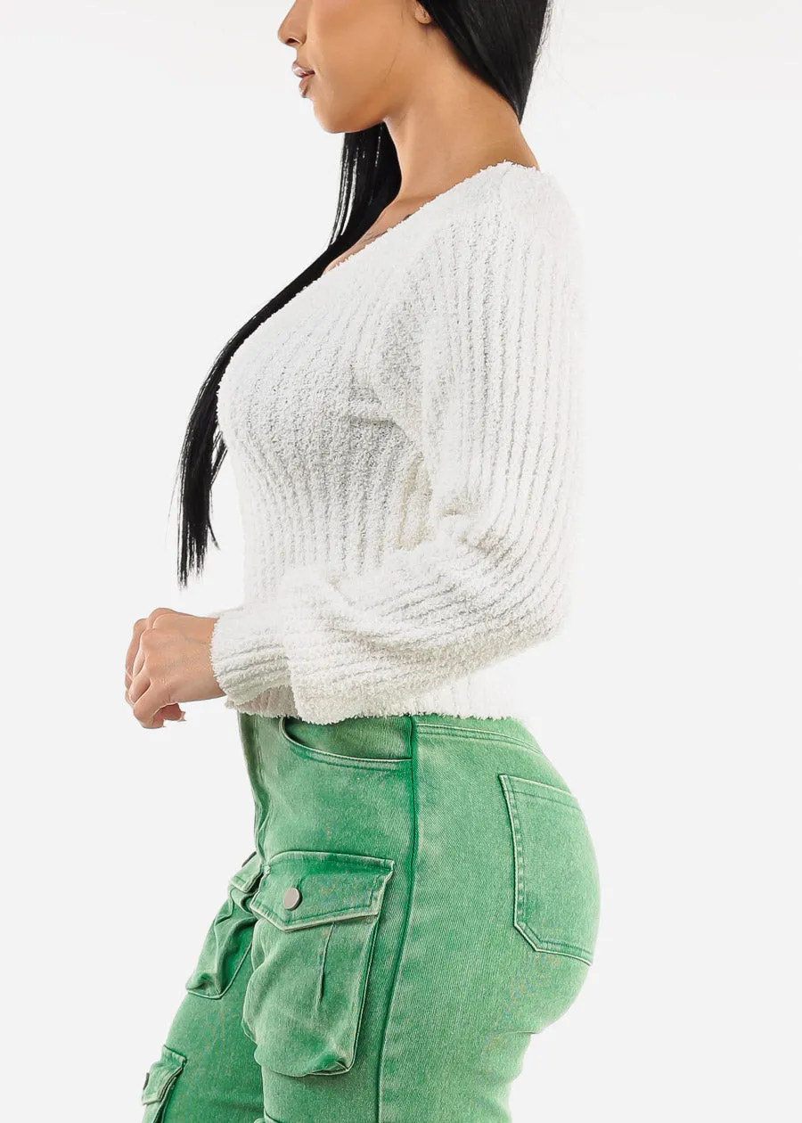 White Long Sleeve Vneck Plush Sweater sold by Moda product image thumbnail 3