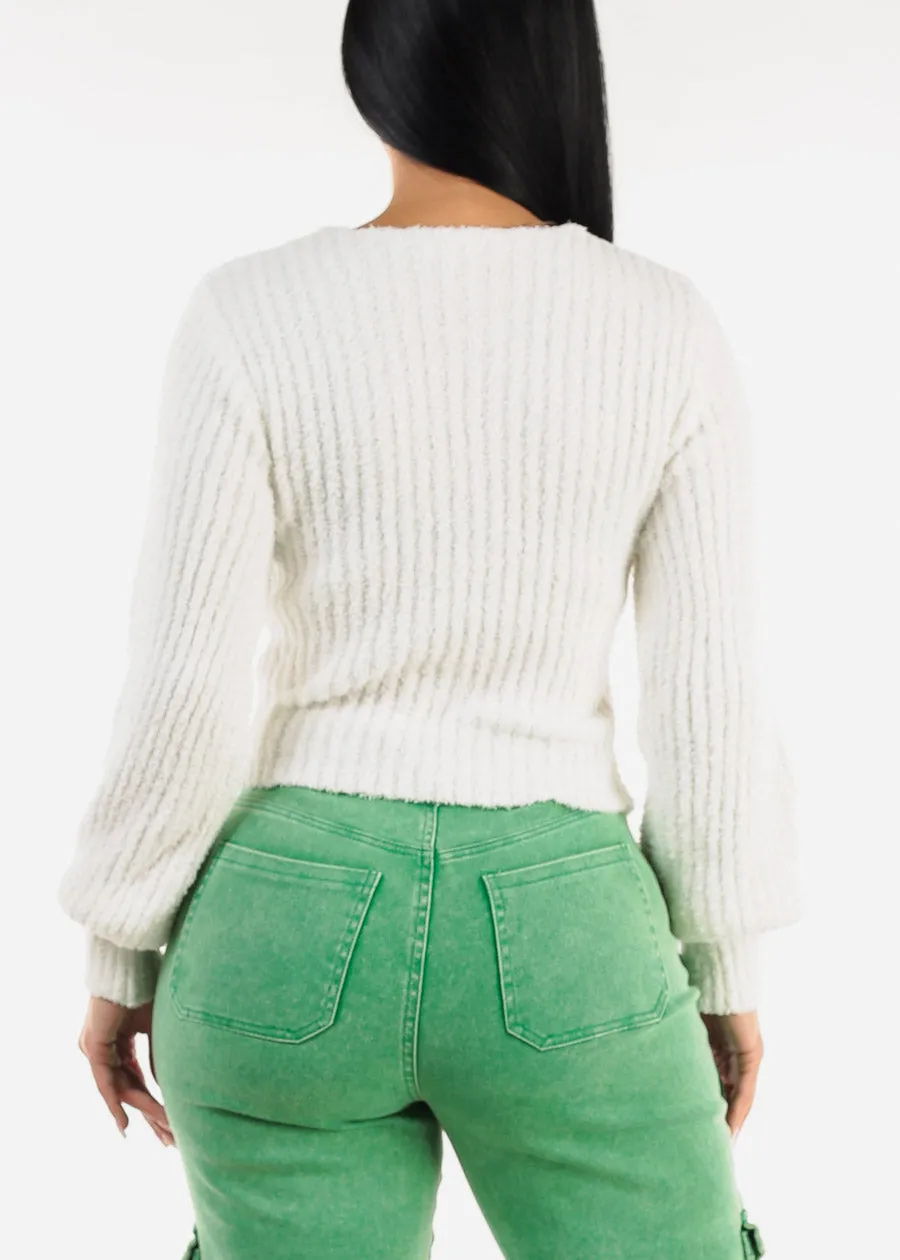 White Long Sleeve Vneck Plush Sweater sold by Moda product image thumbnail 4