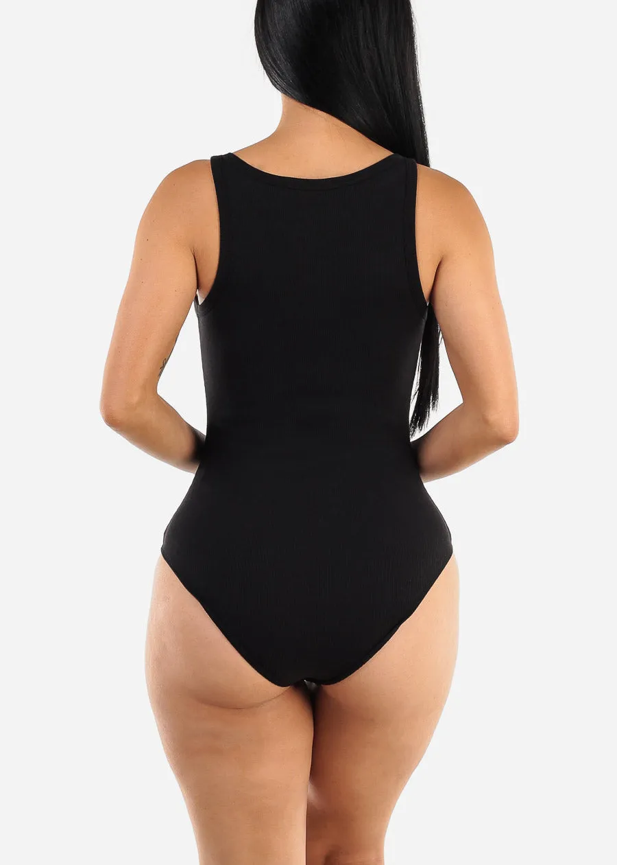 Black Sleeveless Scoop Neck Ribbed Bodysuit sold by Moda product image thumbnail 4