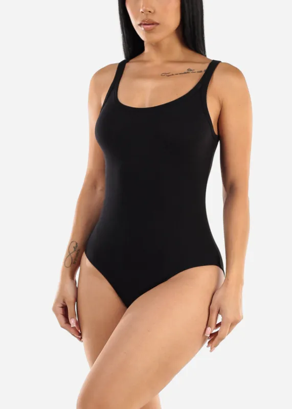 Black Sleeveless Scoop Neck Ribbed Bodysuit sold by Moda