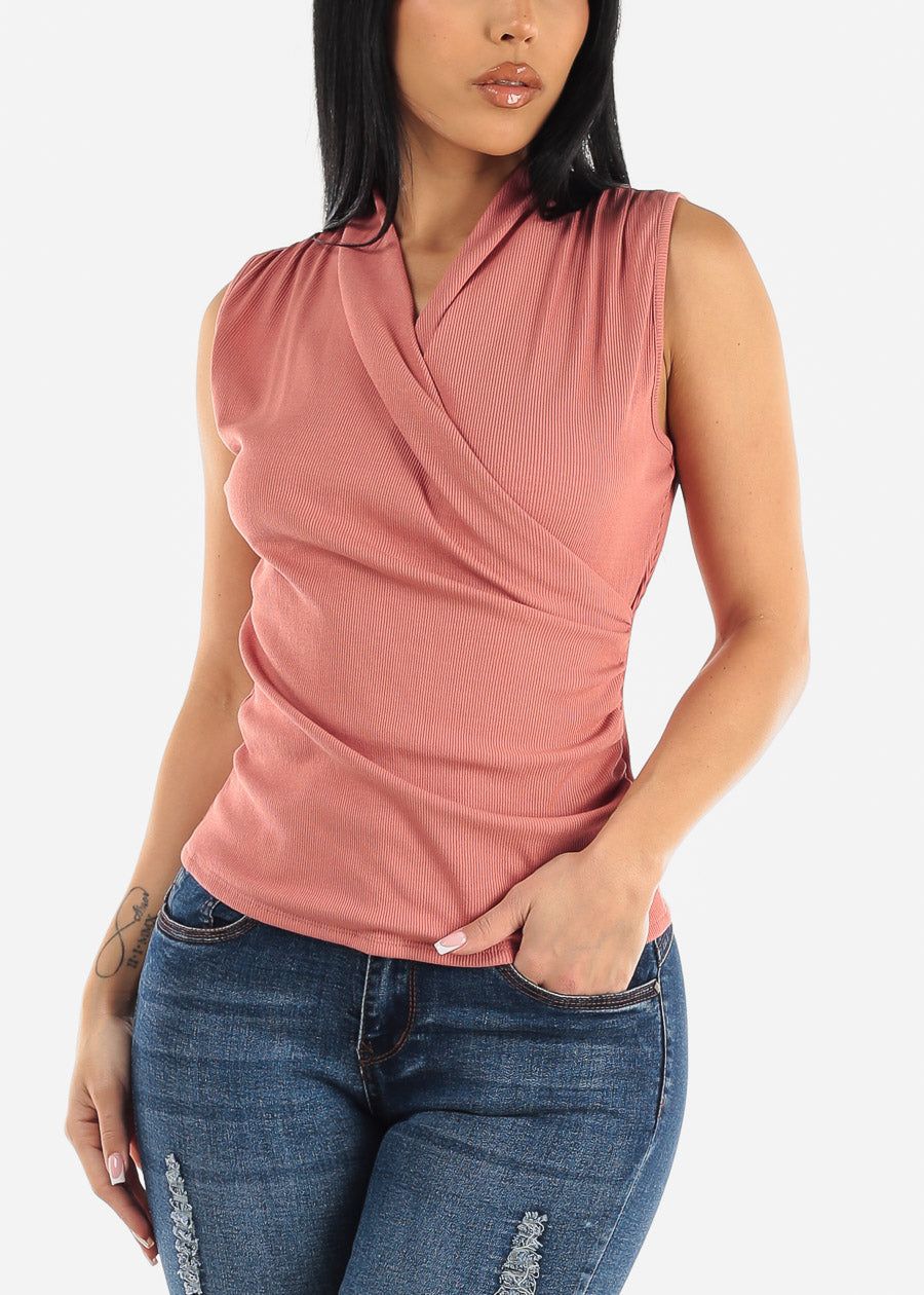 Sleeveless Surplice Rib Knit Top Mauve sold by Moda product image thumbnail 5