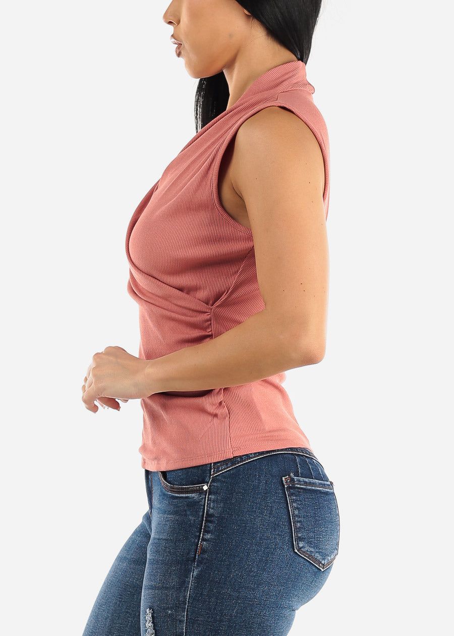 Sleeveless Surplice Rib Knit Top Mauve sold by Moda product image thumbnail 3