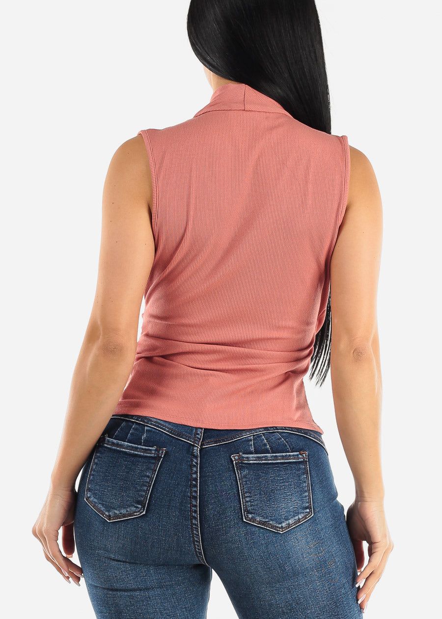 Sleeveless Surplice Rib Knit Top Mauve sold by Moda product image thumbnail 4