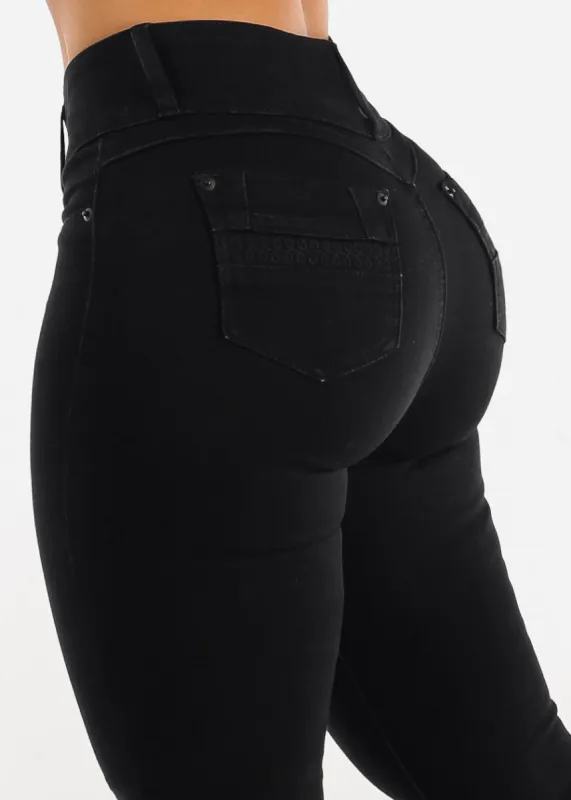 MX JEANS Mid Rise Butt Lifting Black Skinny Jeans sold by Moda