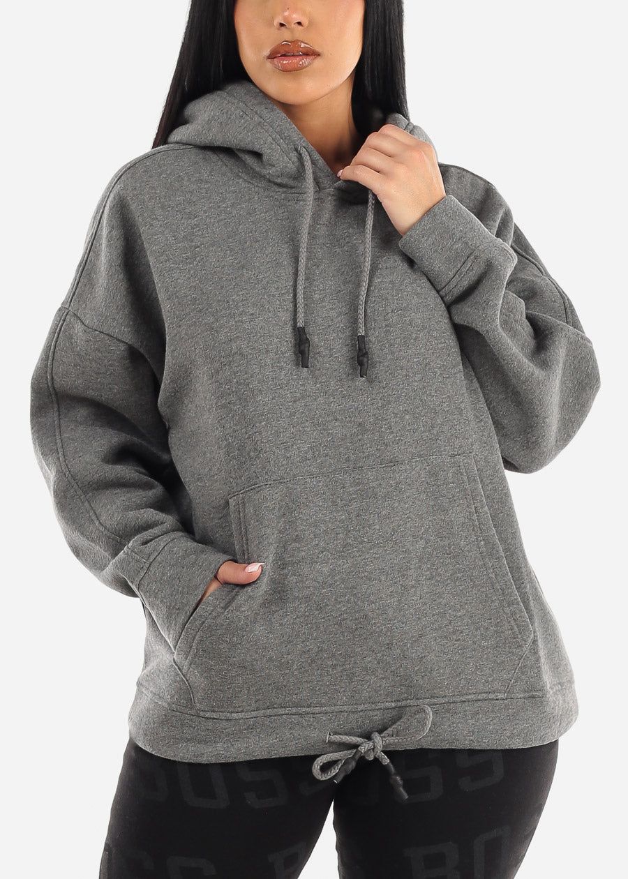 Oversized Long Sleeve Fleece Pullover Hoodie Charcoal sold by Moda