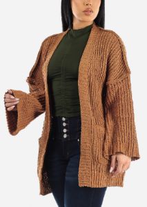 Long Sleeve Soft Knit Maxi Cardigan Camel w Pockets sold by Moda