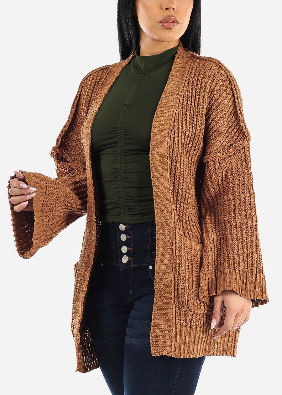 Long Sleeve Soft Knit Maxi Cardigan Camel w Pockets sold by Moda