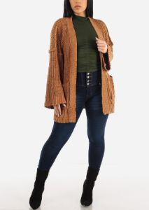 Long Sleeve Soft Knit Maxi Cardigan Camel w Pockets sold by Moda