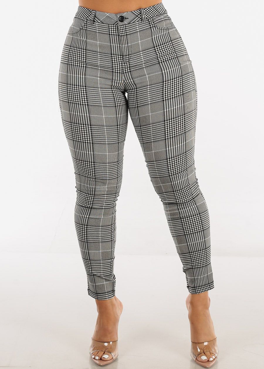 High Waist Black Plaid Skinny Pants sold by Moda